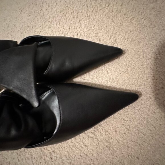 Zara Pointed Toe Leather Bow Mules – Black – Size 8 - Picture 3 of 5